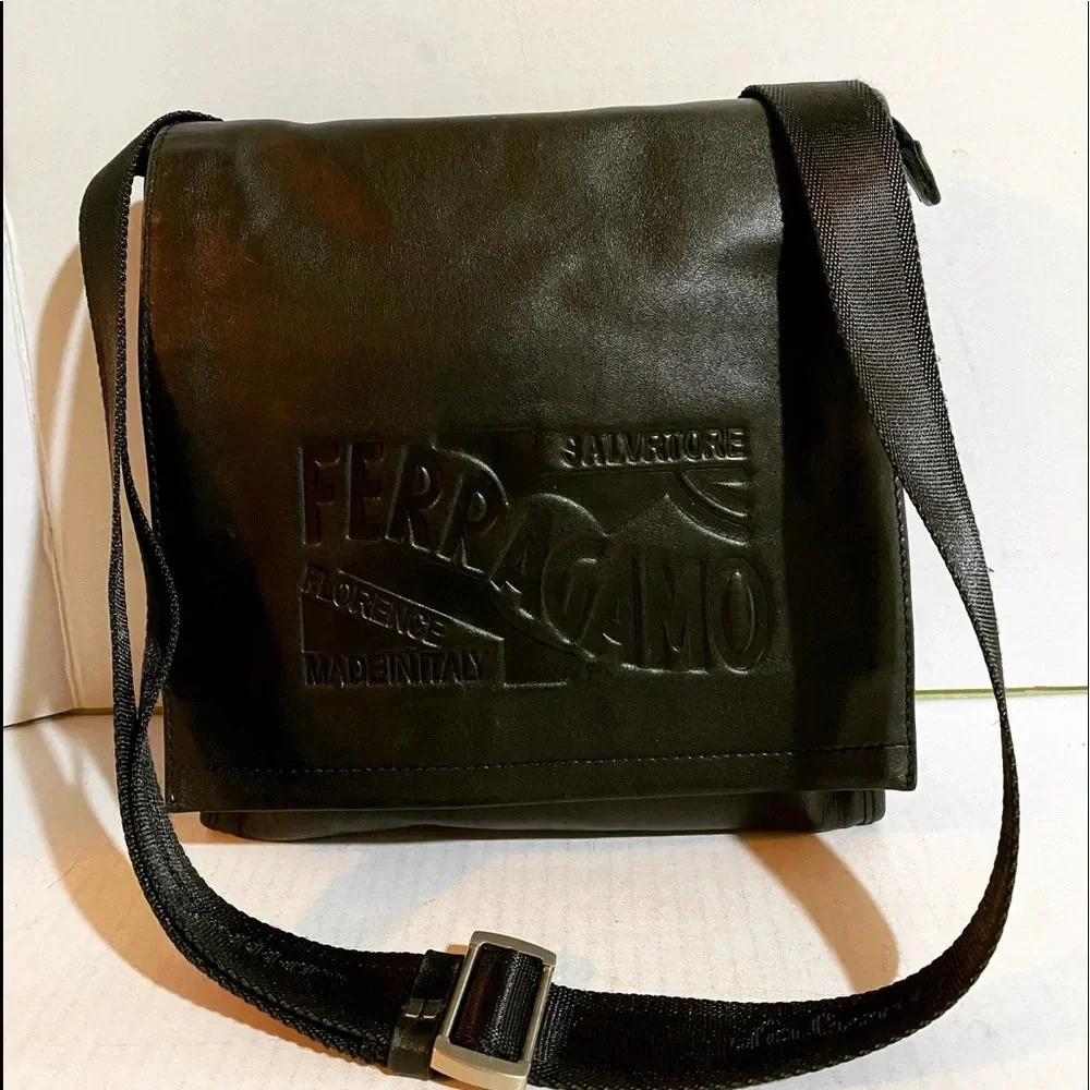 Salvatore Ferragamo unisex black leather crossbody handbag